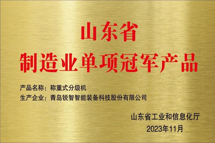 喜报！锐智智能获评山东省制造业单项冠军企业